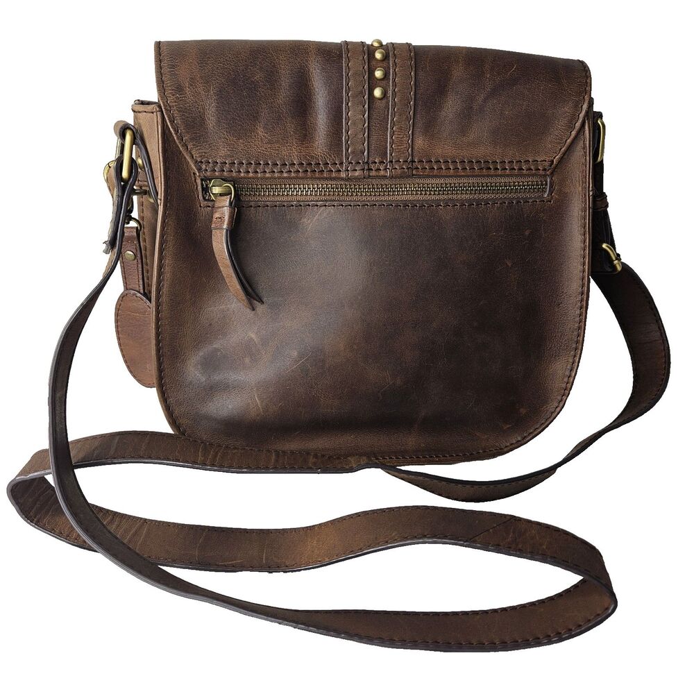 BORN Studded Brown Leather Crossbody Bag, Womens Medium - Picture 3 of 11